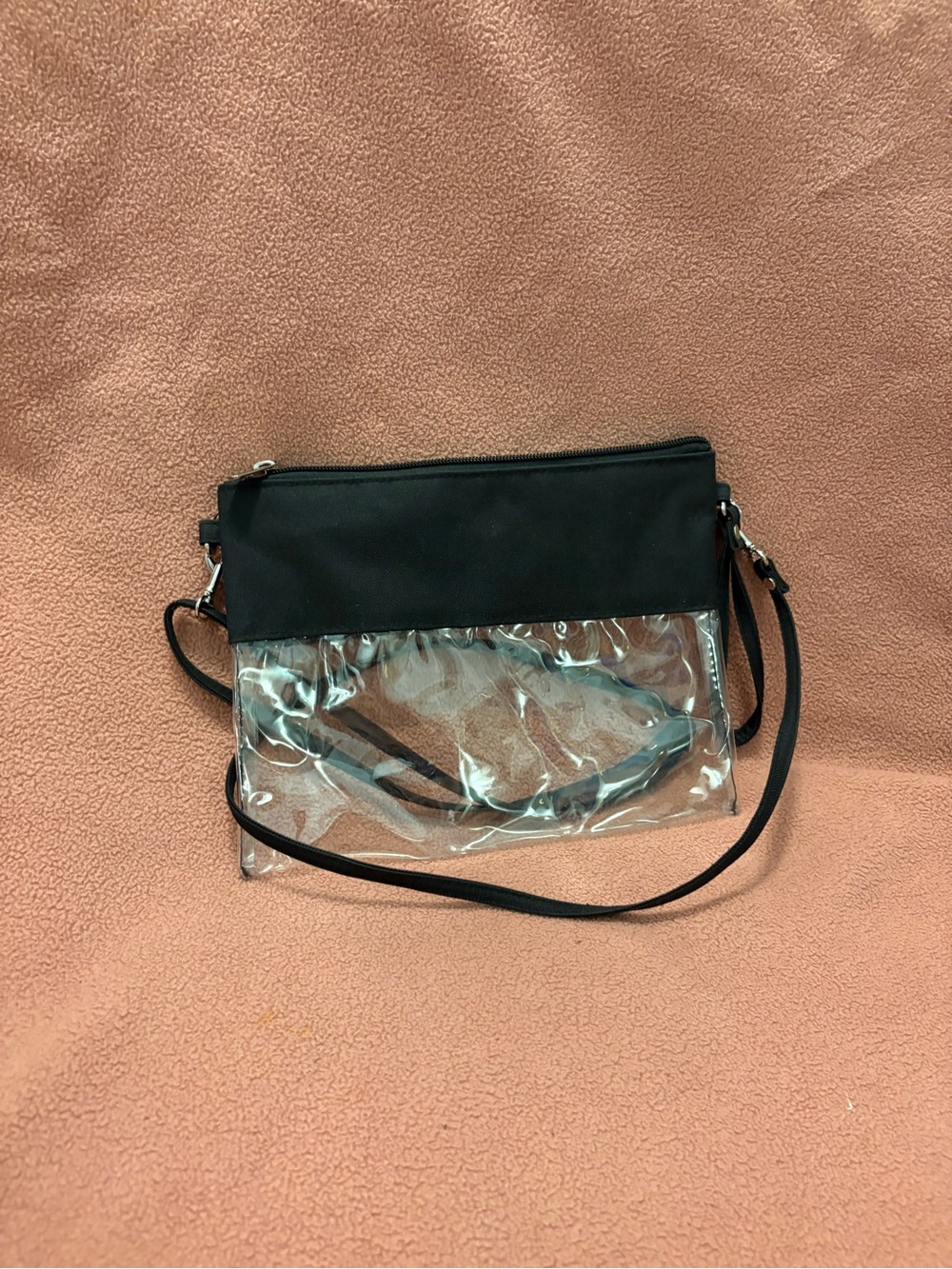 Clear Crossbody Bag with Black Top Panel